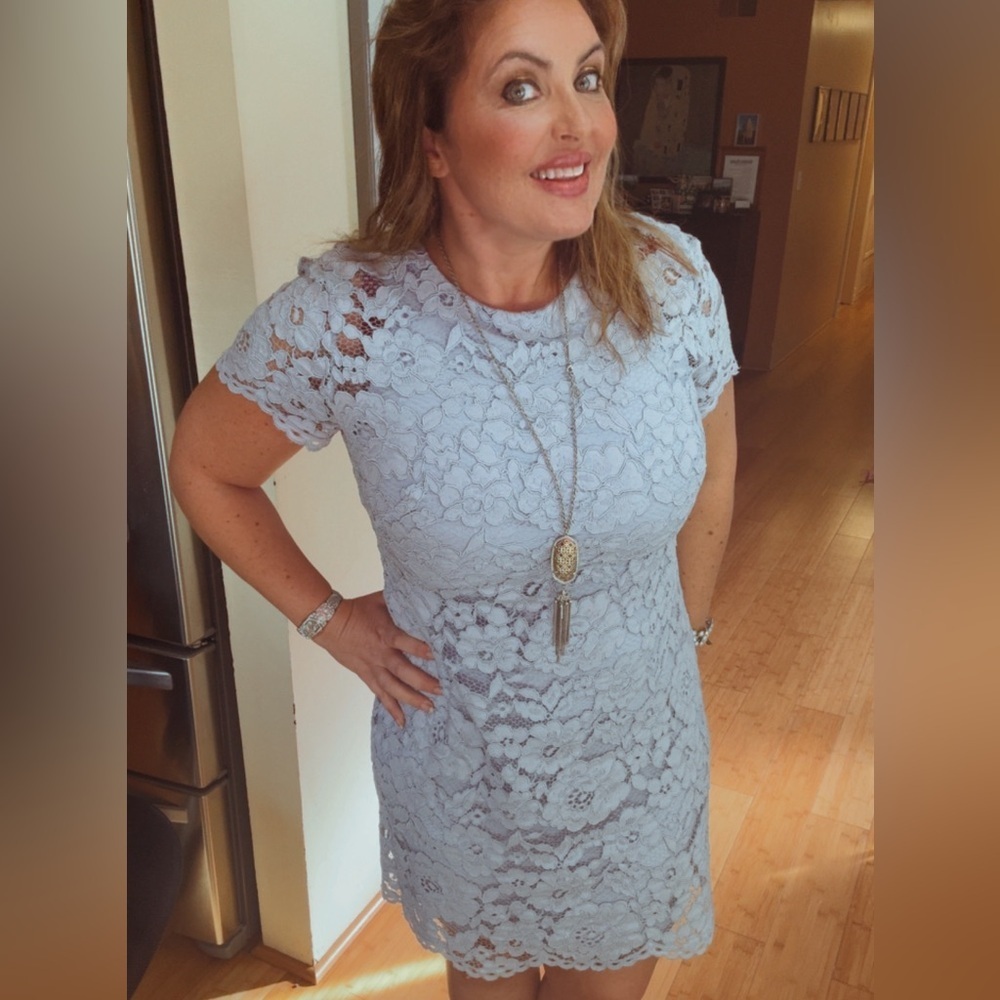 Lauren Ralph Lauren Lace Midi Dress in Light Blue